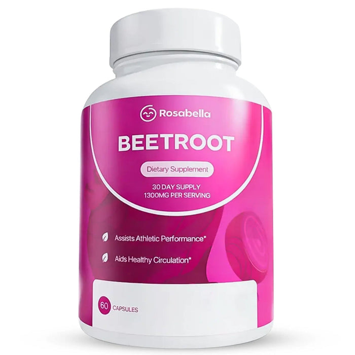Rosabella Organic Beetroot Capsules (1300mg) for Blood Flow & Heart Health Bogo